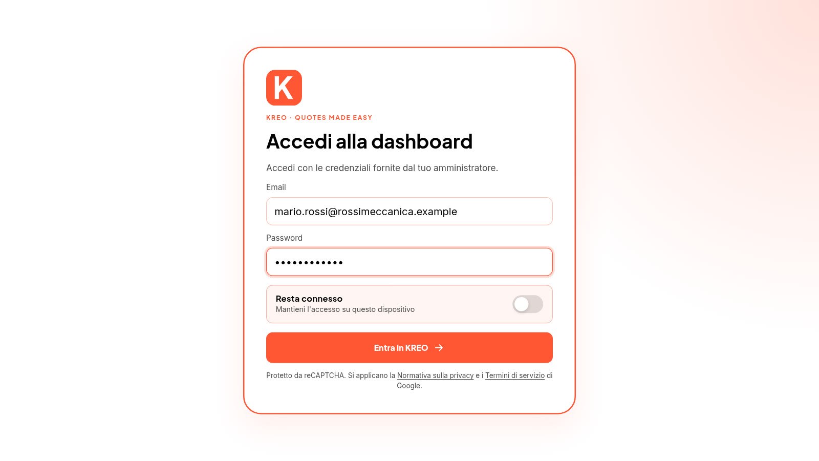Pagina di accesso KREO