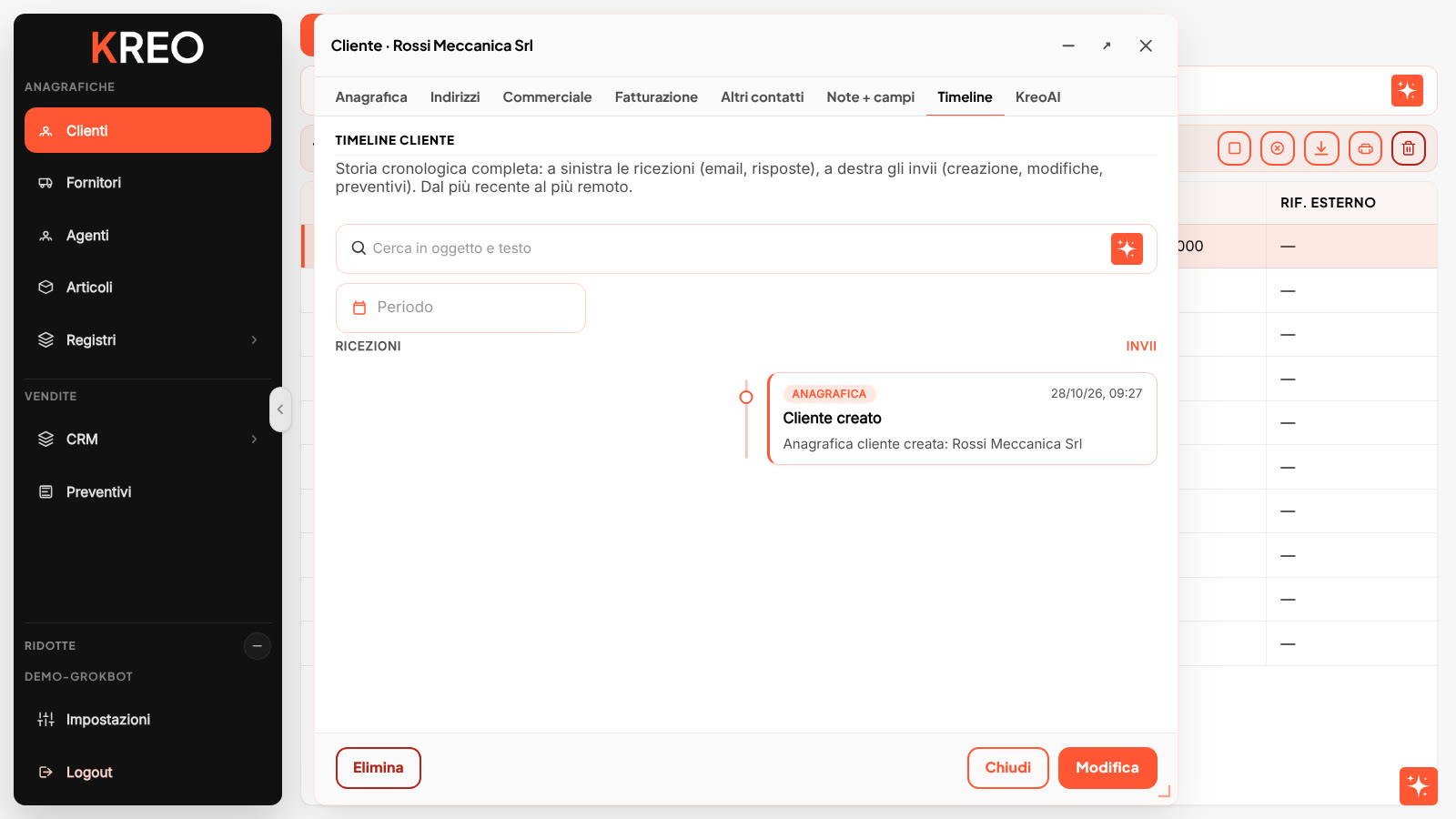 Timeline del cliente