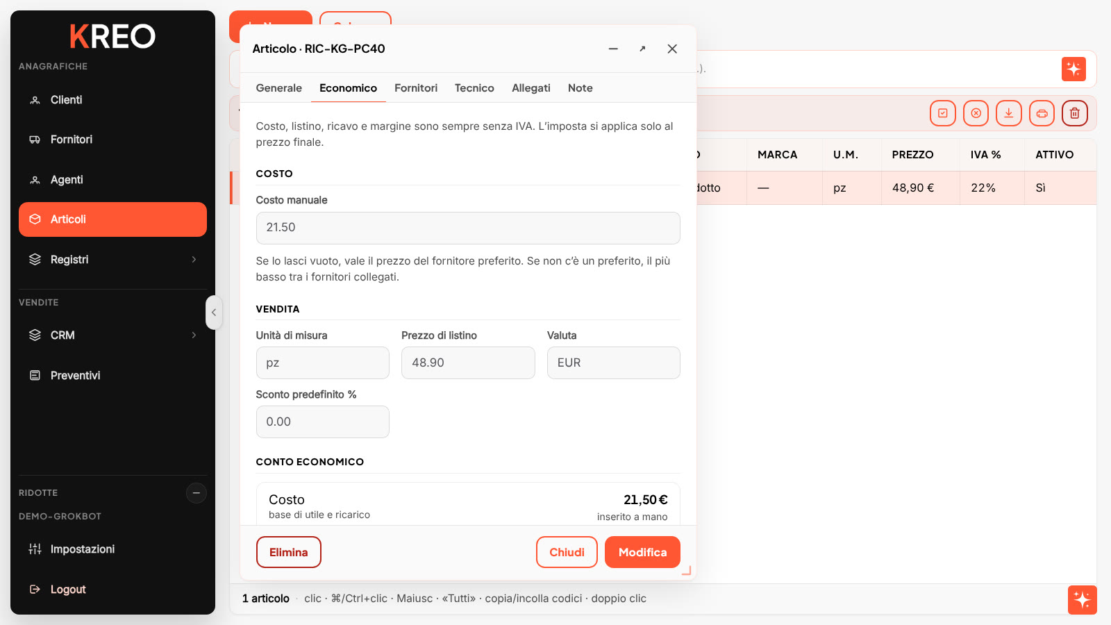 Tab Economico articolo