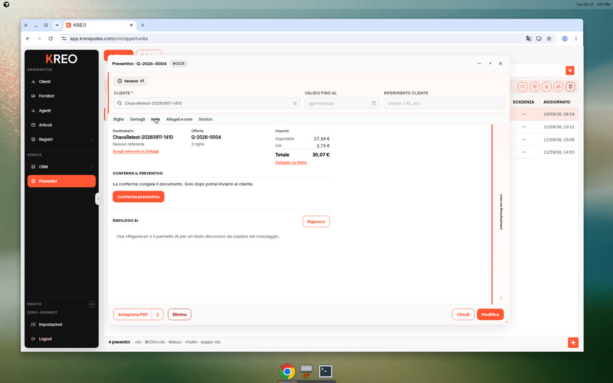 Tab Invio del preventivo
